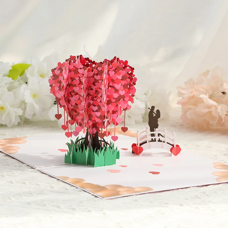 3D Pop UP Love Cherry Tree Greeting Invitation Cards Laser Cut Miniatures Postcard to Lover Girlfriend Gifts Wedding Party Decor