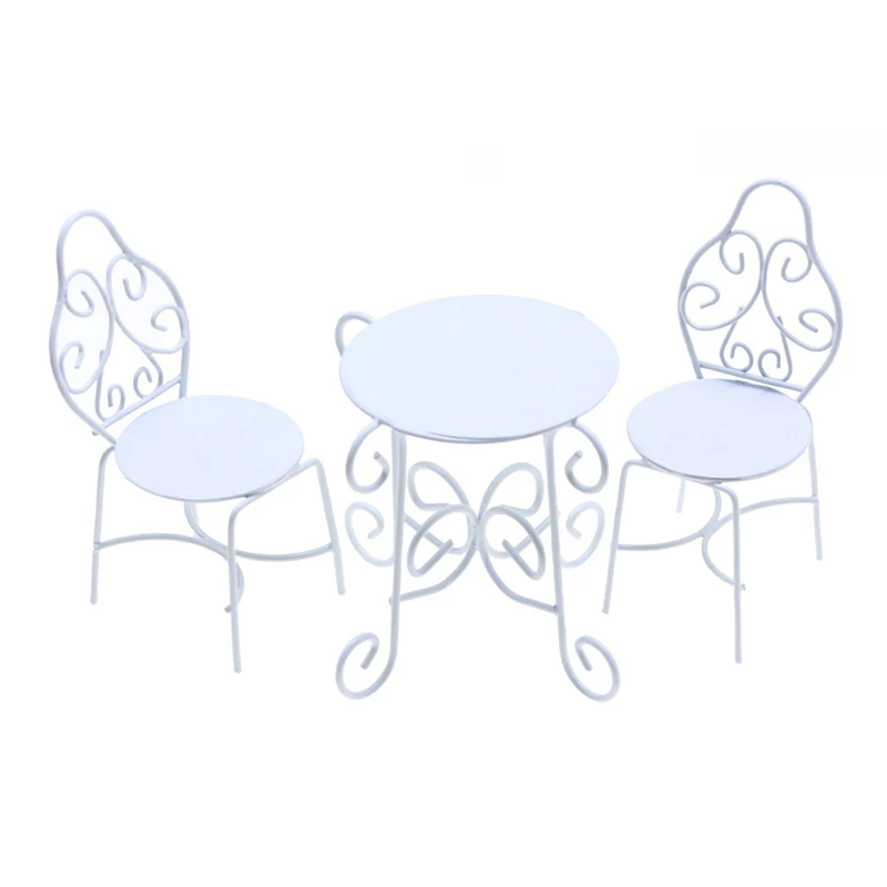 1 Juego de mesa y sillas en miniatura para casa de muñecas 1:12, mesa de té de arte del hierro, sillas para el hogar, jardín al aire libre, modelo de muñeca, muebles para el hogar, juguete de decoración