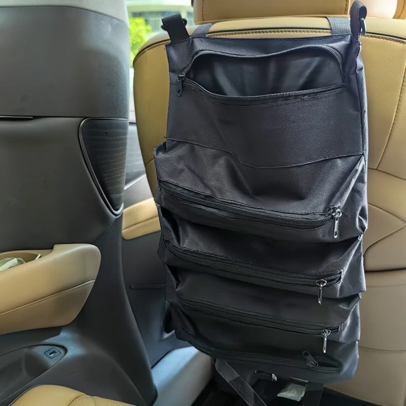 

Car Tool Roll Organizer Heavy Duty Canvas Seat Back Hanging Storage Bag Portable Multi-Pocket Trunk Pouch for Auto Kit Repair