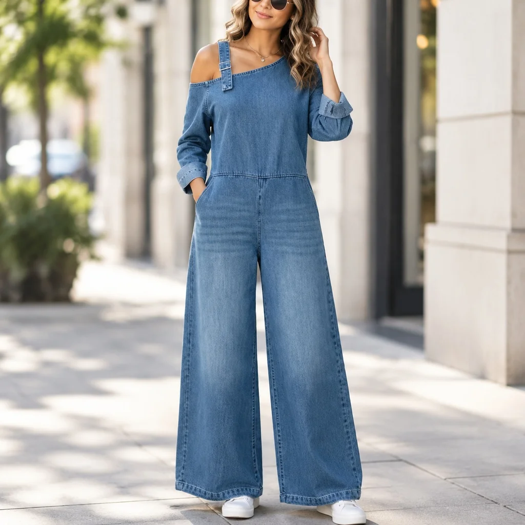 Pockets Wide Leg Pants Loose Waist Commuter Chic with Spring Shirt Sleeve Long Sleeves Spring Season Casual Women Jumpsuit