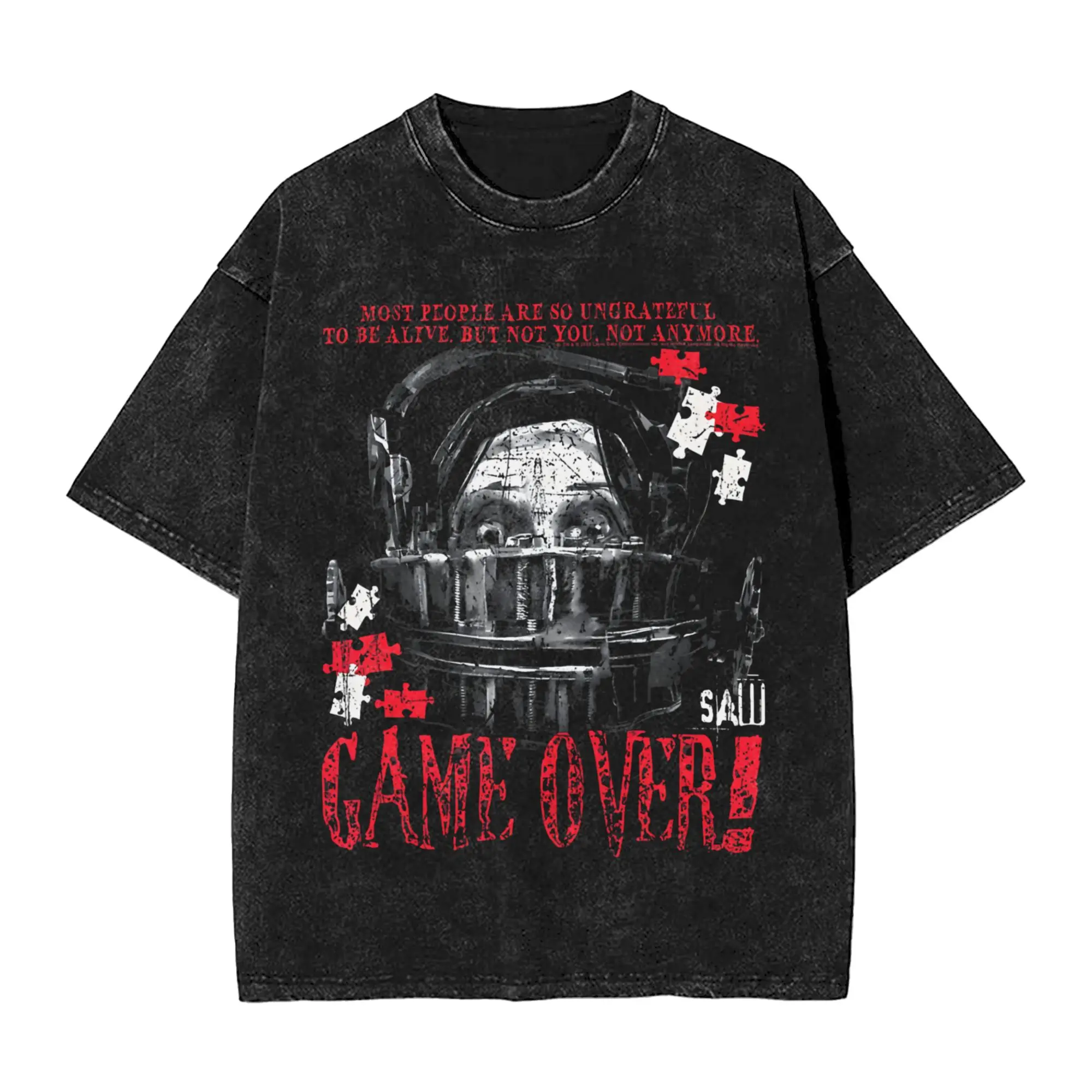 Kill Character Vintage Movie Saw Halloween Horror Washed T Shirts Streetwear HipHop Vintage T-Shirt Tees for Men Oversize Summer