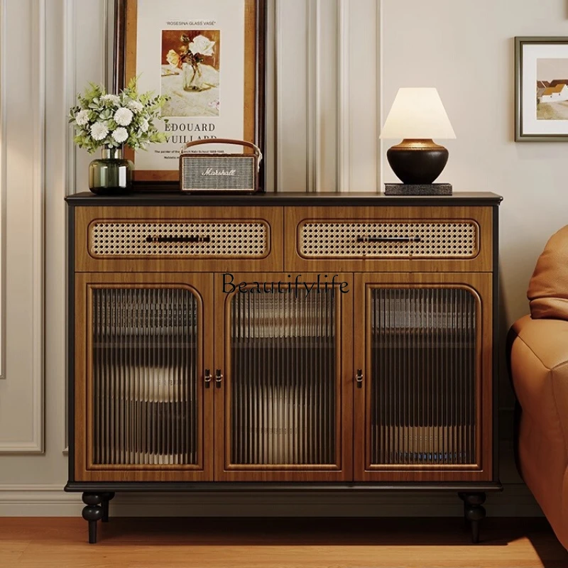 

American retro dining side cabinet, living room integrated against the wall, kitchen entrance, locker, rattan home