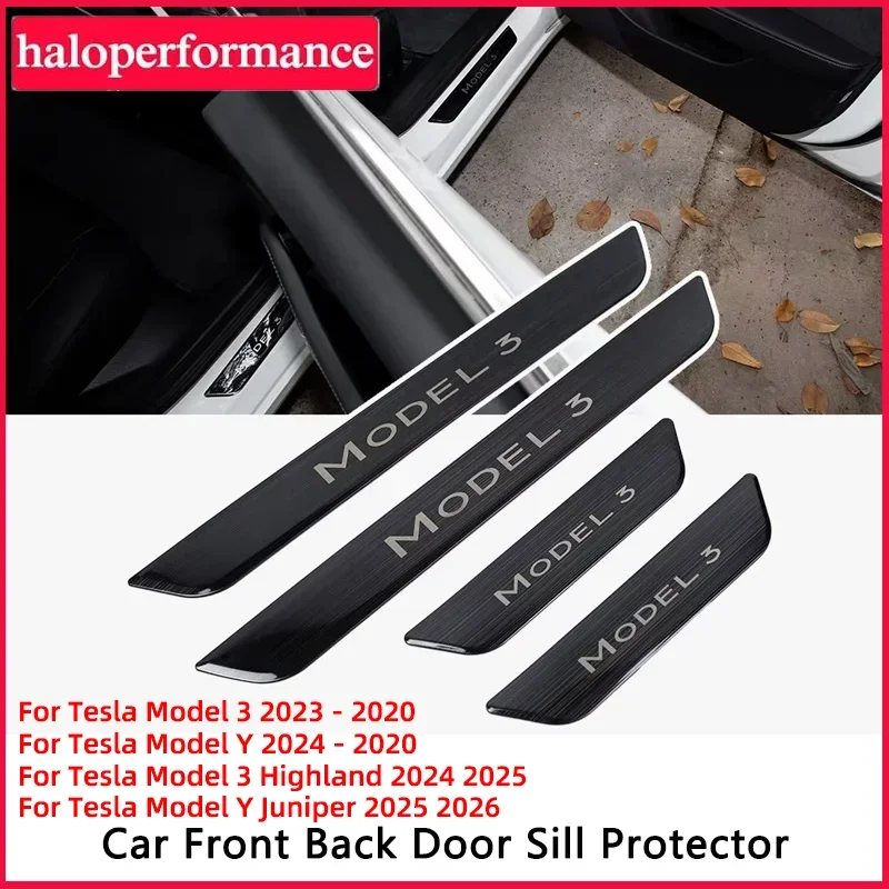 For Tesla Model 3 Pedal Protection Strip 4Pcs/Set Accessories Model Y Juniper Door Sill Decoration Wrap Cover 2020 - 2026 view 3