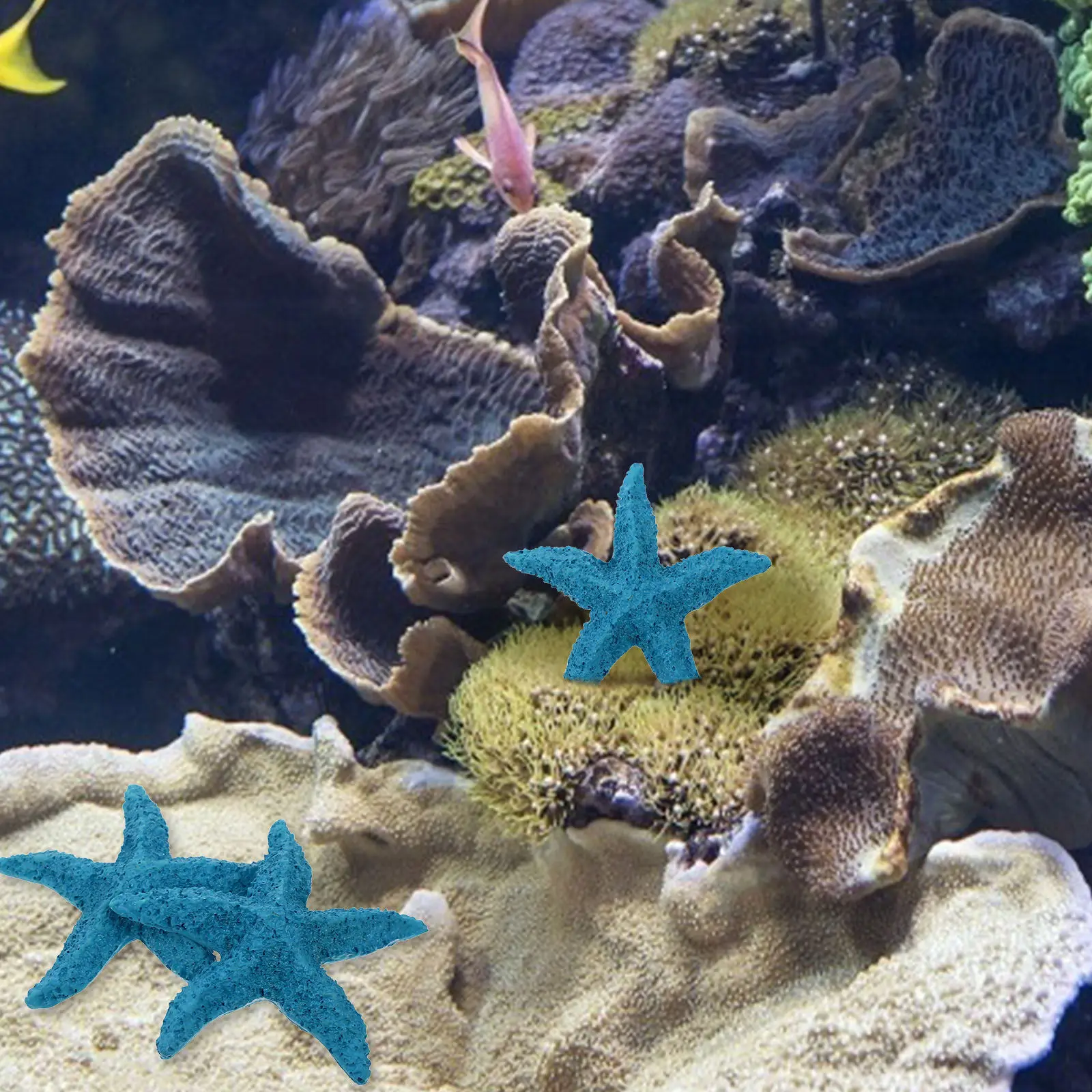 2Pcs Vivid Realistic Resin Marine Animals Fish Tank Ornament Aquarium Decor Sea Star Statue Decorative Landscaping Accessory