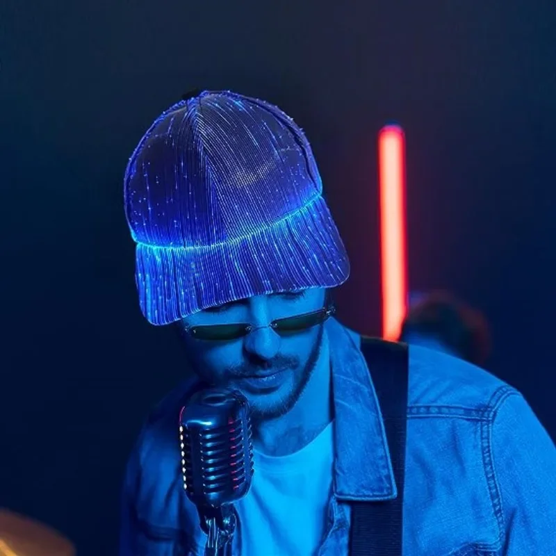 Men Women LED Fiber Optic Cap Hat with 7 Colors Glowing Baseball Hats USB Charging Light Up Caps Hip Hop Cap Night Running Hats