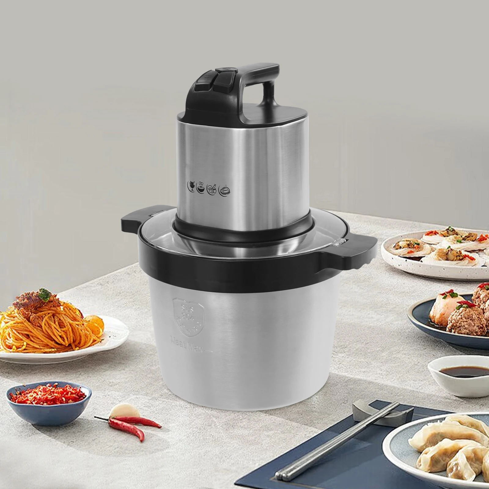 Chopper da cucina elettrico da 1500 W Smerigliatrice automatica da 6,5 litri Cucina a 3 velocità Ristorante Robot da cucina Strumento tritatutto per cereali vegetali
