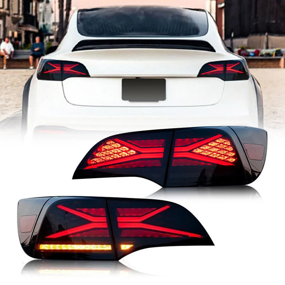 For Tesla Model 3/Y 2017-2022 Car Accessories Smoke LED Tail Light Rear Lamp Sequential Assembly DRL Signal  Plug And Play