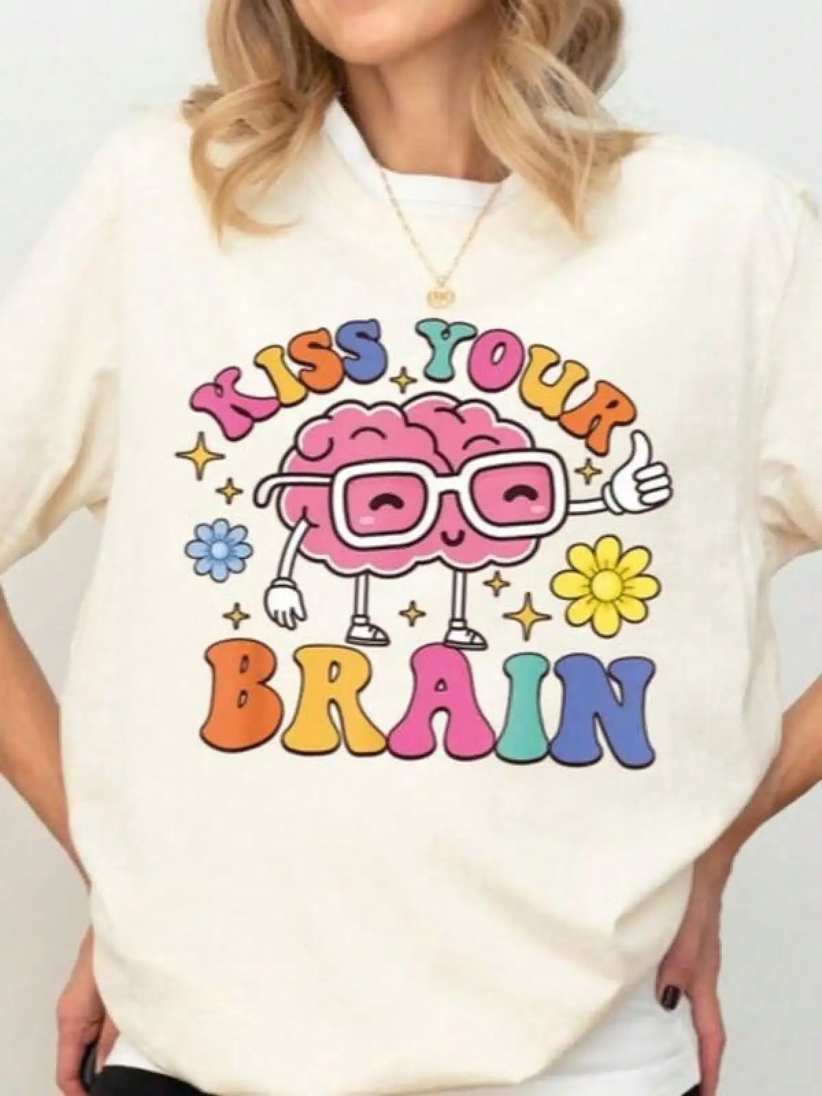 T-shirt Kiss Your Brain, T-shirt pour professeur, T-shirt de reconnaissance des enseignants, T-shirt sur la santé mentale, T-shirt pour la rentrée scolaire, T-shirt 100 jours d'école