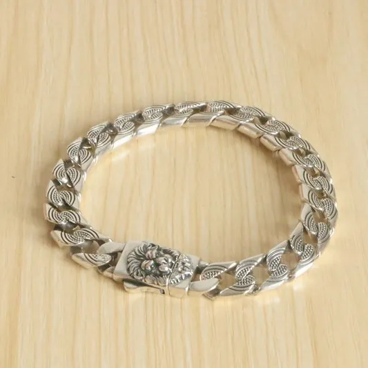 

S925 sterling silver jewelry punk style men's fashion punk trendy tiger head personalized retro thick bracelet