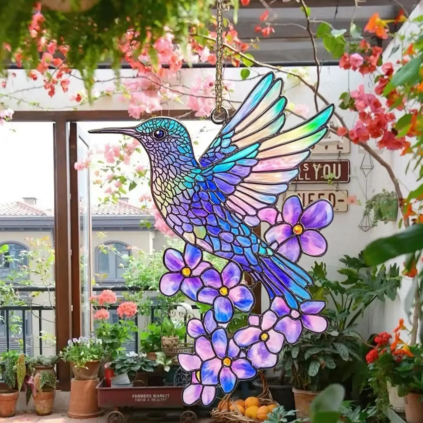 الطيور الشمس الماسك الطنان الزهور الجدار شنقا زخرفة الاكريليك قوس قزح صانع الديكور للمطبخ غرفة المعيشة حديقة