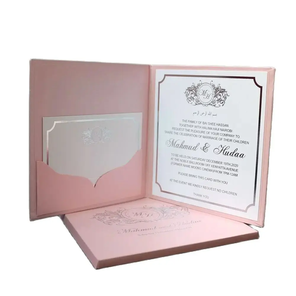 100Pcs Custom Luxury Wedding Engagement Invitation Card With Hardboard Cover Envelope Small Card Foil Personalized Cards