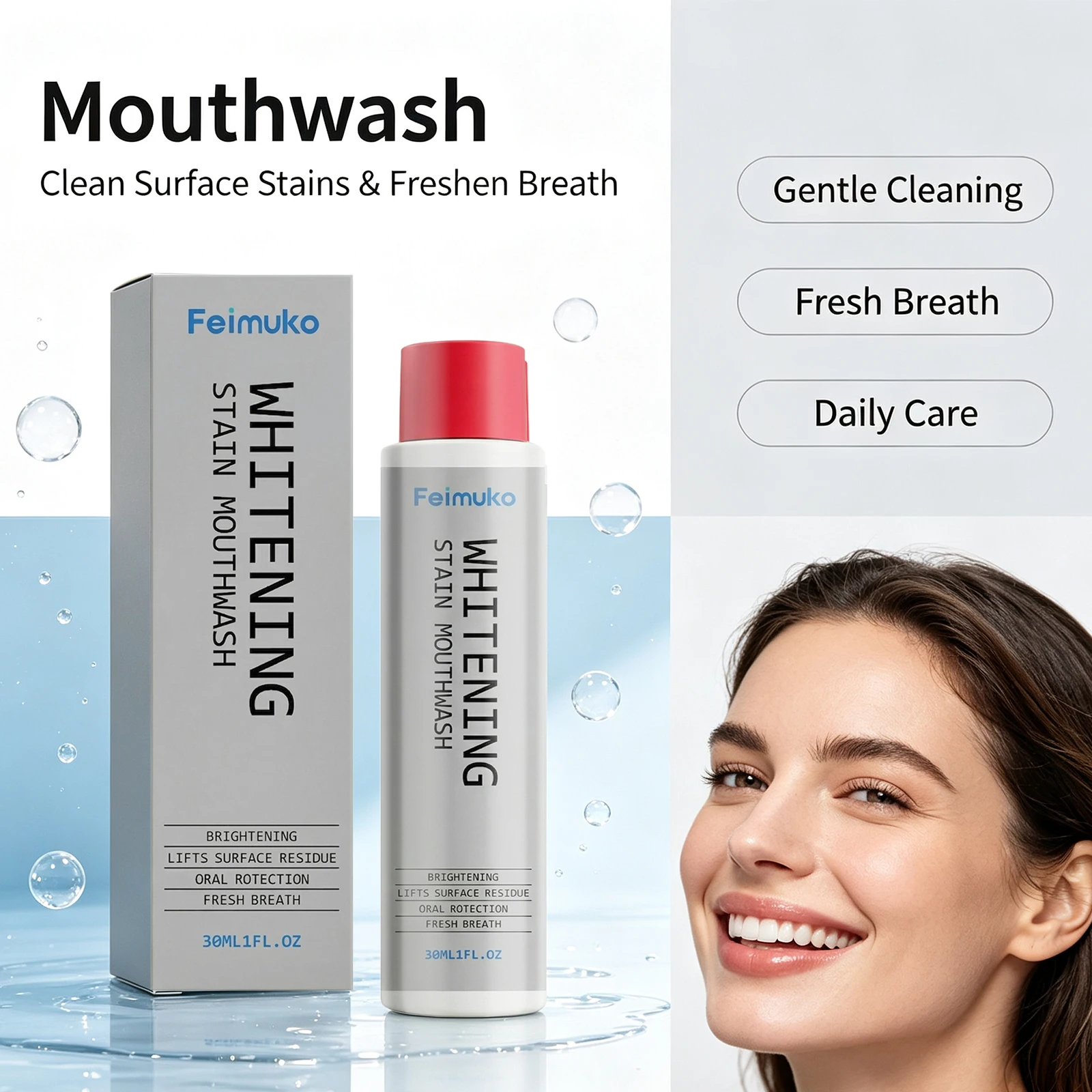 Whitening Mouthwash Removes Surface Stains Reduce Plaque Lifts Residue Freshens Breath Brighten Teeth Portable Travel Mouthwash