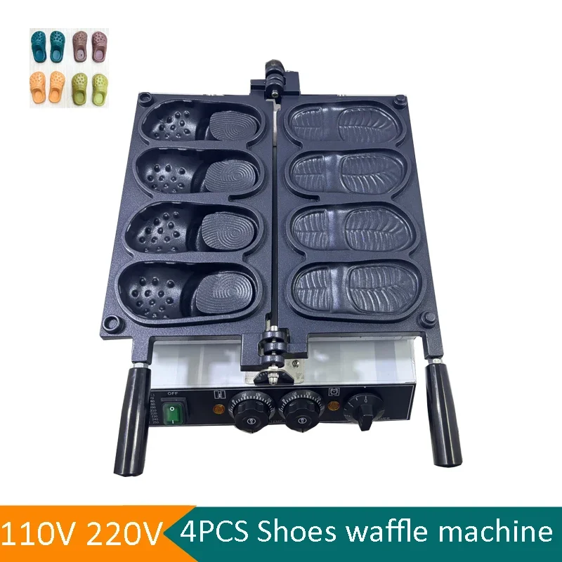 New Shoes Shape Waffle Baking Machine Hot Sale Non-sticking Coating 4pcs Hole Slipper Shape Waffle Making Machine