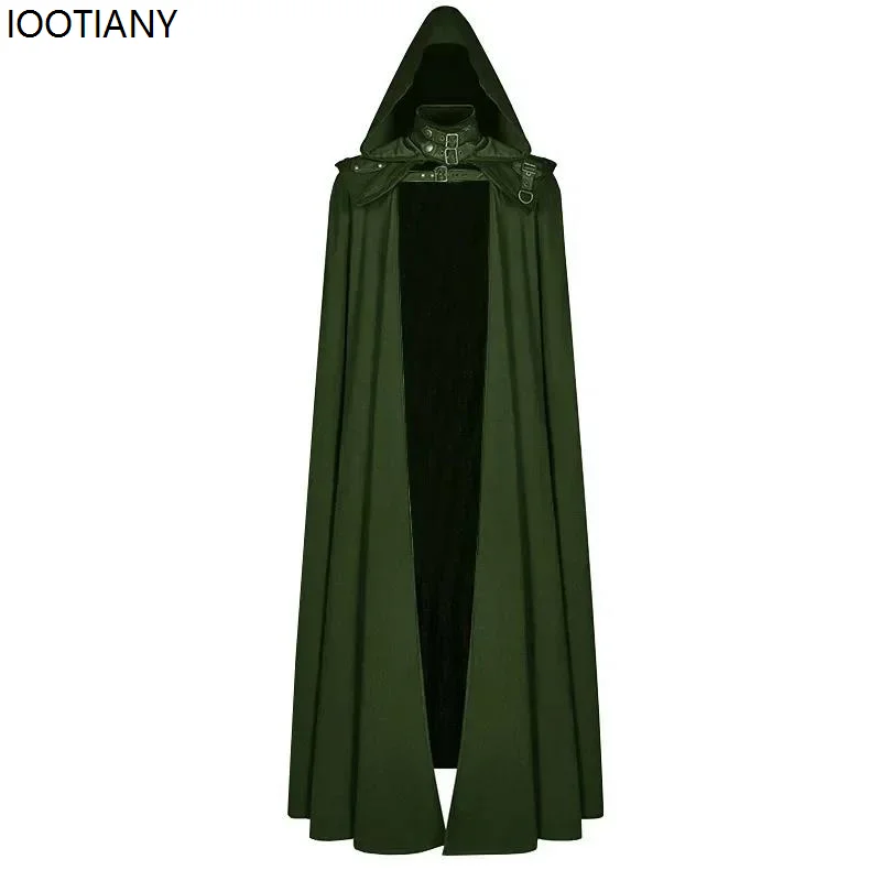 Cape de sorcière gothique à capuche médiévale, manteau Long pour hommes, jeu de rôle d'halloween, Cape de démon, couleur unie, rétro, vêtements amples de fête décontractés