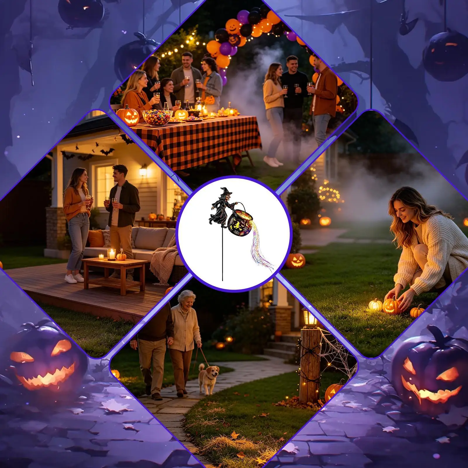 Witch Lamp Gothic Waterfall Lighting Battery String Figurines Witch Light For Christmas Fall Night Reading Party Outdoor Indoor