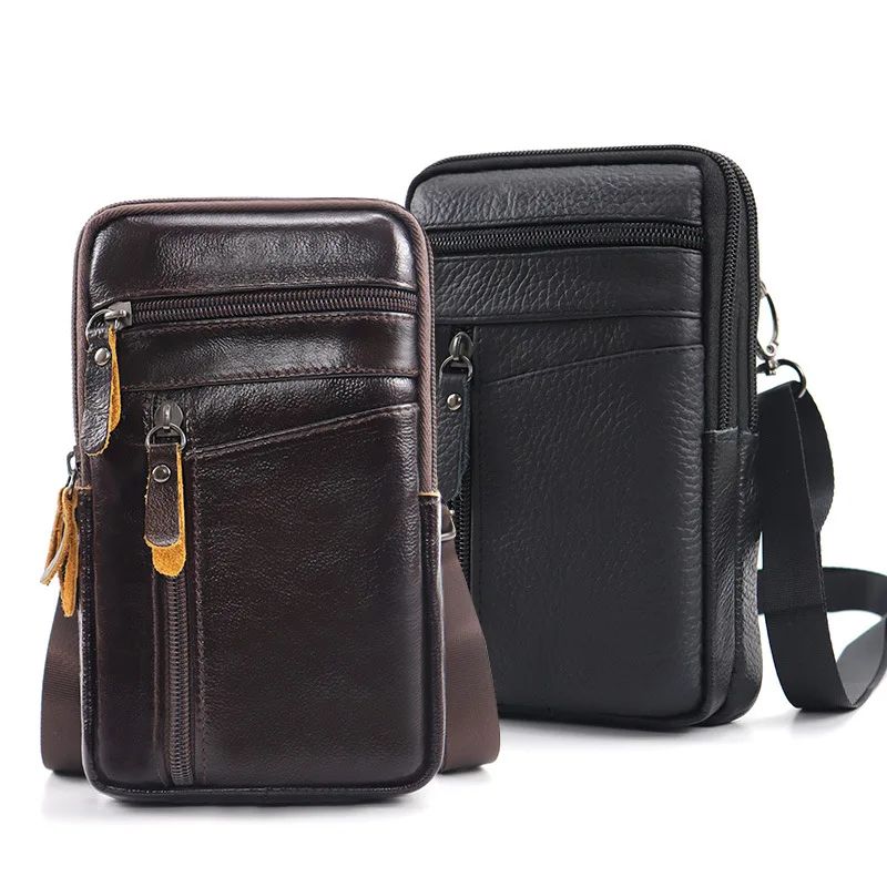 

New Men's Genuine Leather Waist Packs Bag Phone Pouch Bags Men Handbag Bag Small Chest Shoulder Belt Bag Crossbody Leather Bags