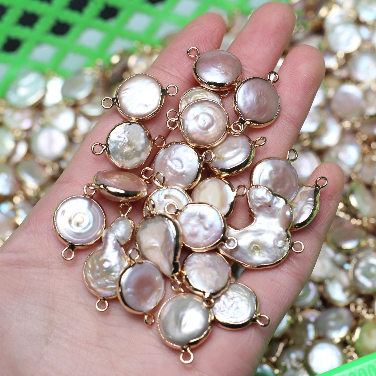 10pcs Natural Freshwater Pearl Pendant Connector Round Pearl Pendant Charms for Making DIY Jewerly Bracelet Accessories 13x12mm