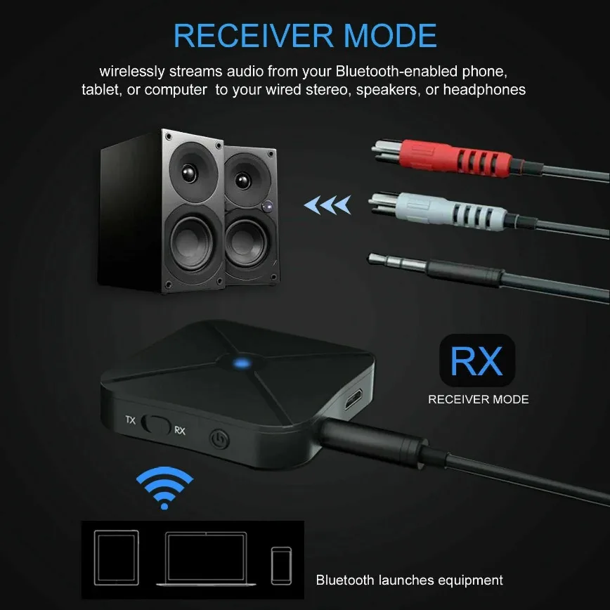 2 in 1 ไร้สายบลูทูธ 5.0 เครื่องส่งสัญญาณทีวีหูฟัง PC เครื่องรับสัญญาณเพลง 3.5 มม.AUX แจ็คอะแดปเตอร์บลูทูธ RCA