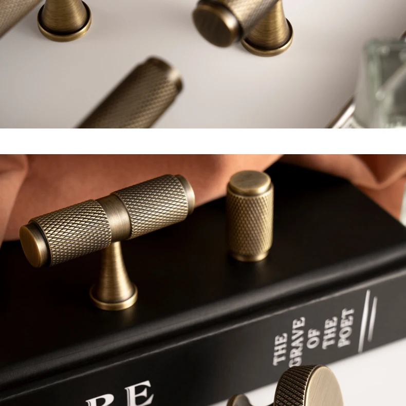 Santaya Solid Antique Brass Diamond-cut Cross Knurl Pattern Bronze Wardrobe Cabinet Handles T-bar Knobs Pitch 320mm Long Pull