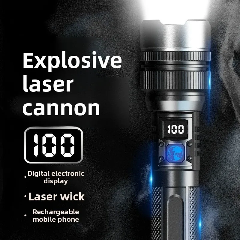 Super Bright Zoomable Power Bank with Digital Display Aluminum Head Heat Dissipation for Outdoor Sports Camping Travel