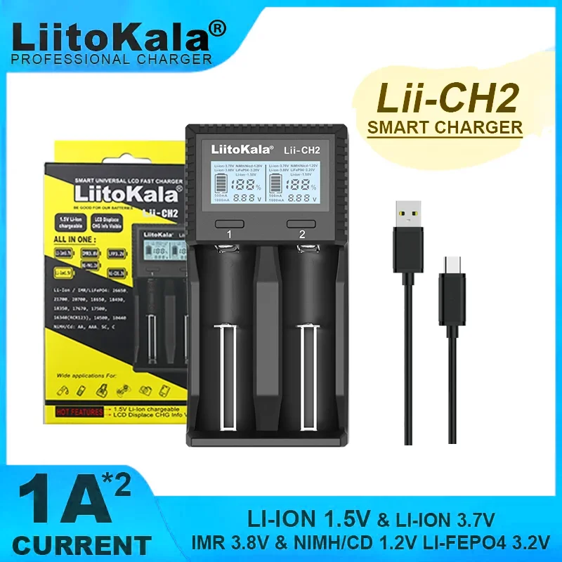 LiitoKala Lii-CH2  Li-ion Lithium Rechargeable Battery Smart Charger For 1.5V AA AAA  3.2V 3.7V 18650 21700 26650 26700 18350