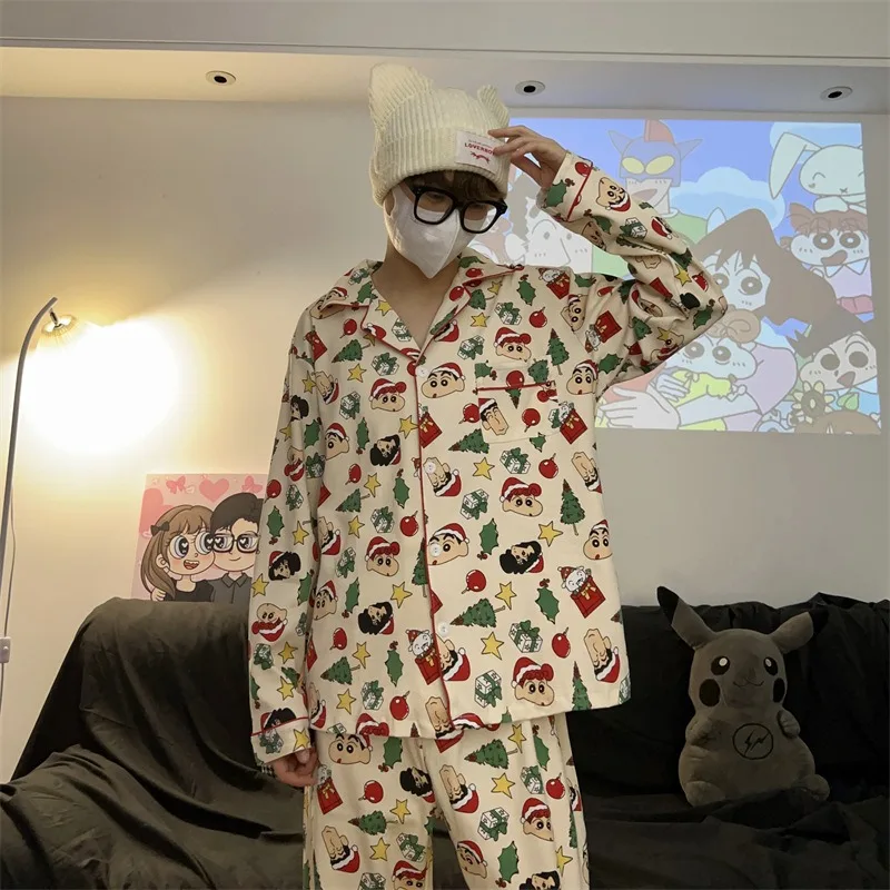 Crayon Boy Shin C-Chan Long-sleeved Pajamas Cute Cartoon Home Outfit for Couples Warm and Comfortable Christmas Gifts Girls Boys