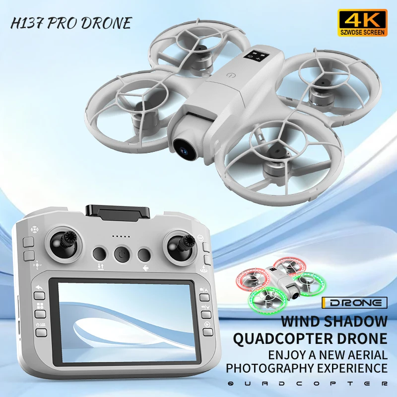 H137 PRO Drone 4K Professionnel 180 °   Double caméra moteur sans balais WiFi FPV Dron contrôle d'écran avion RC quadrirotor jouets pour enfants