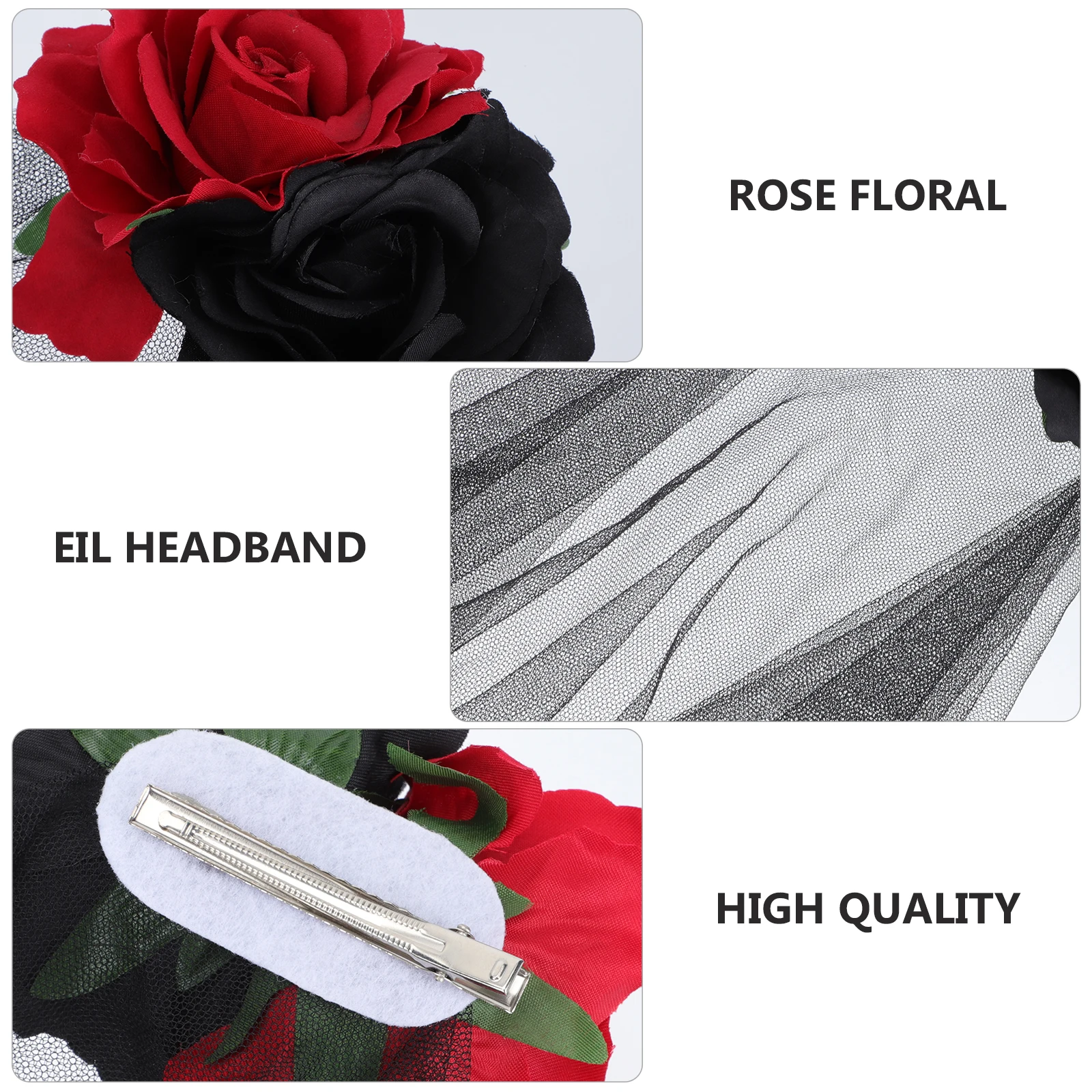 

1pc Halloween Party Headband Rose Floral Clip Decorative Cosplay Accessory Costume Hair Decoration Veil Headpiece Halloween