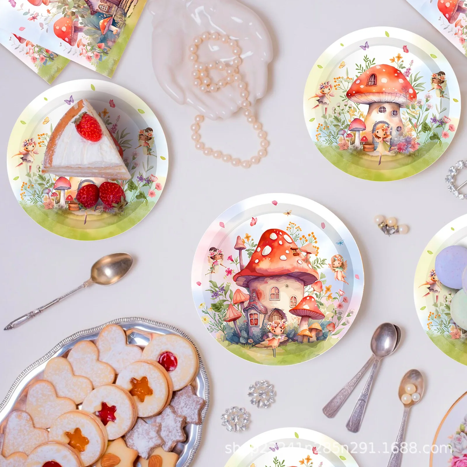 Fairy Mushoroom House Disposable Tableware Girls Fairy Princess Paper Plates Napkins Happy Fairy 1st Birthday Party Supplies