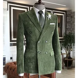 Men's Corduroy Suit Jacket Double Breasted Suit Collar Jacket Casual Fashion Work Wear Blazers Man Formal Jackets Man Vest Male