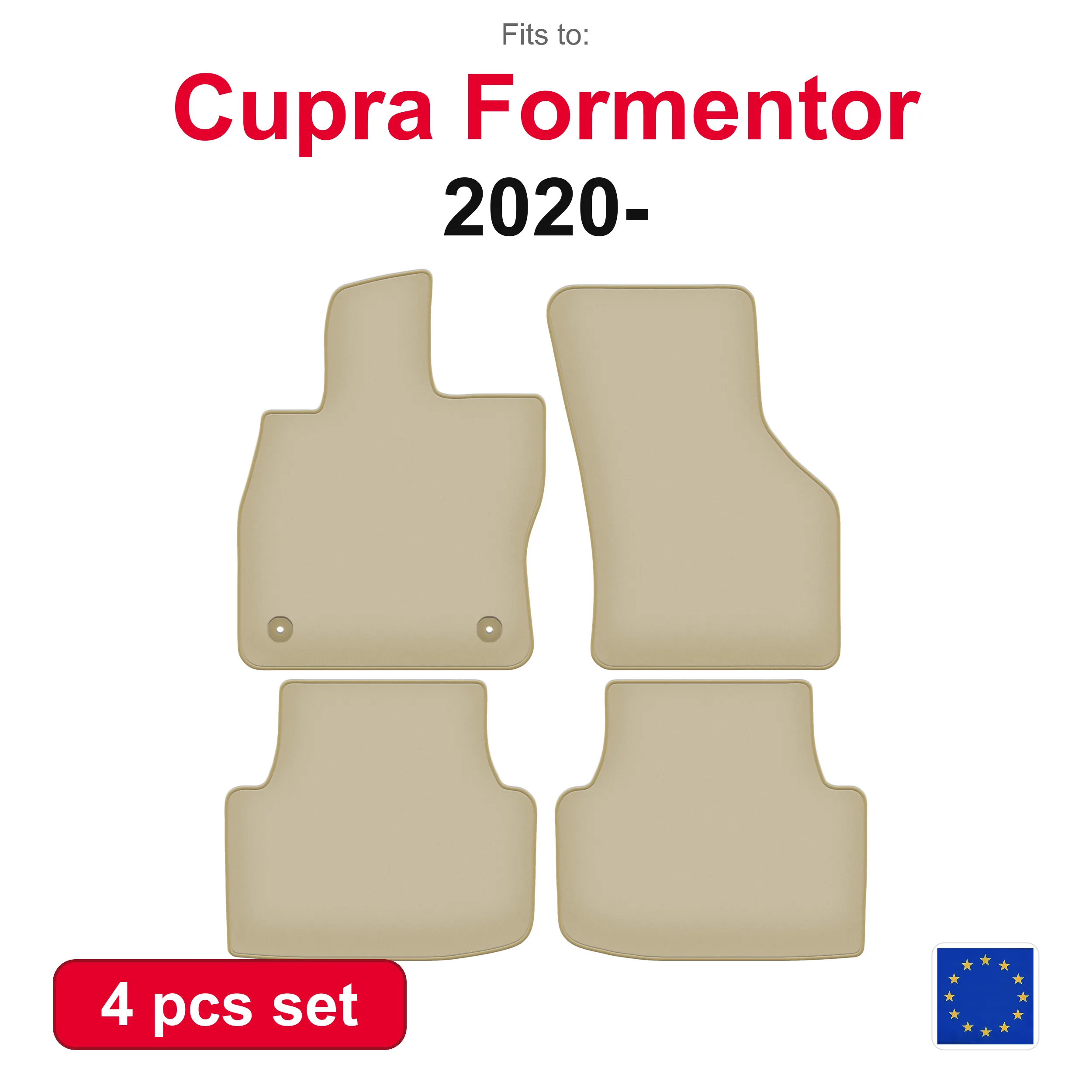 PREMIUM-Velours-Autofußmatten für Cupra Formentor SUV (2020-) – beige, 4-teiliges, passgenaues Autofußmatten-Set