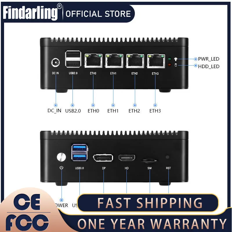 AN2 Quad Core Intel J4125 4 * I255 2.5G LAN Mini PC Tanpa Kipas Lembut Router HD-MI VGA SSD HDD PfSense Firewall Alat ESXI AES-NI