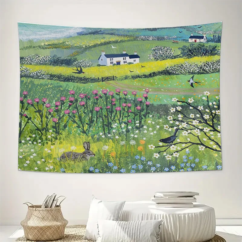 Nature Tapestry Forest Wall Decor Woodland Animal Deer Fox Rabbit Aesthetic Room Hanging Vintage Home Decor Bohemian Wall Art