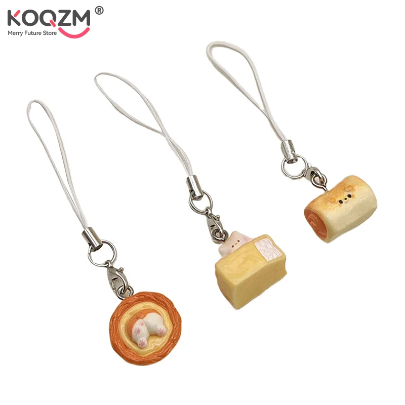 

Resin Bread Cat Cute Corgi Butt Pie Phone Charm Key Strap Lanyard Bag Camera Pendant for Airpod Case Keycord Keychain Girl Gift