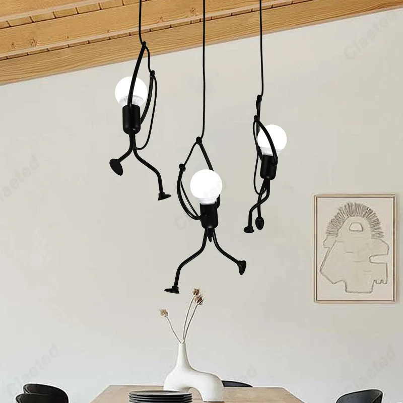 Creative New LED Wrought Iron Villain Small Chandelier Restaurant Cafe Living Room Bedroom Decorative Lighting