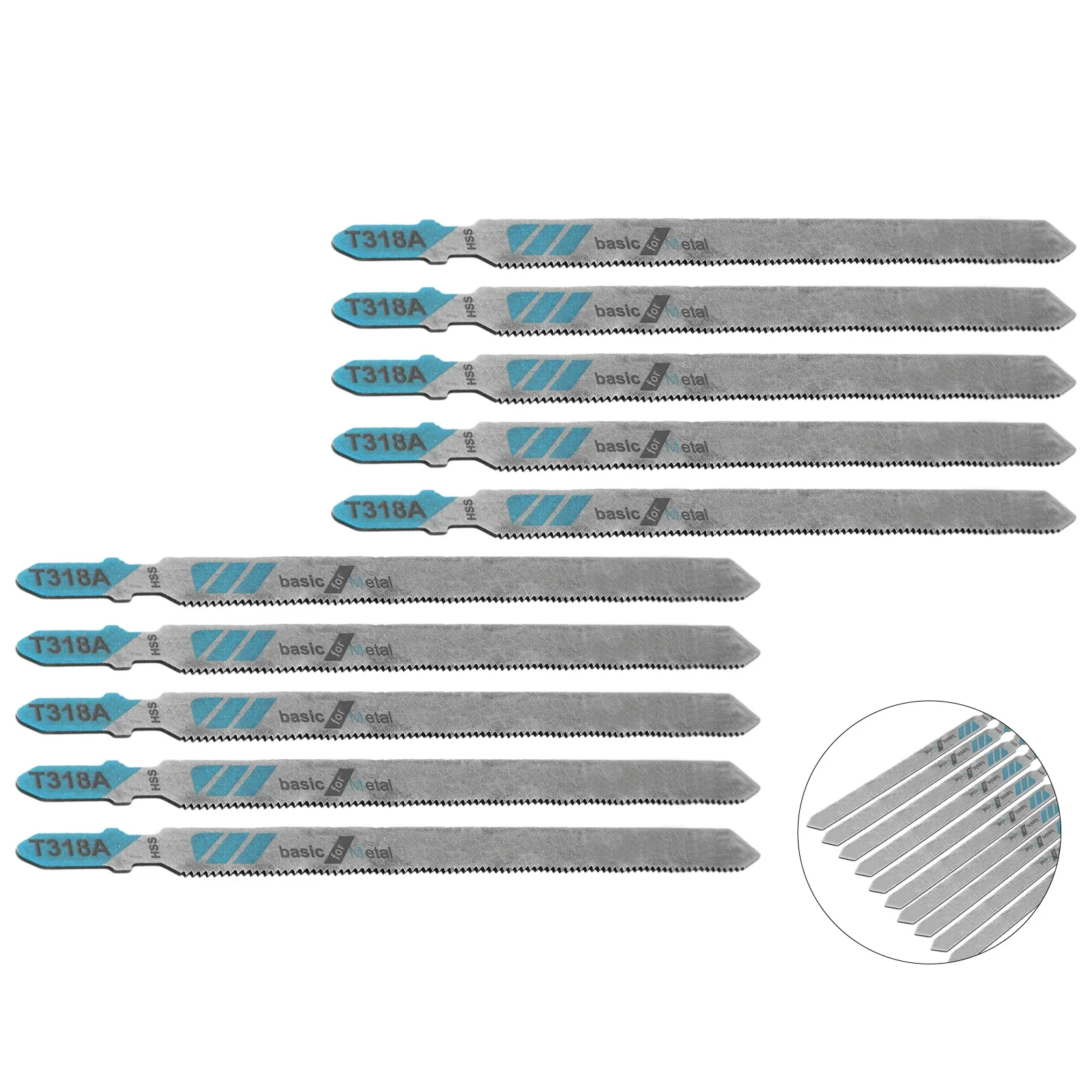 10pcs T318A Reciprocating Saw Blades T-Shaft HSS Assorted Jig Saw Blades For Wood Plastic PVC Fibreboard Thin Metal Cutting