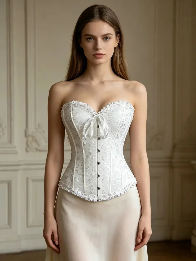 Women's Corset Vest Strapless Bustier Waist Cincher Top Button Front Ruffled Trim Solid Color Party Clubwear Evening Vest 2026