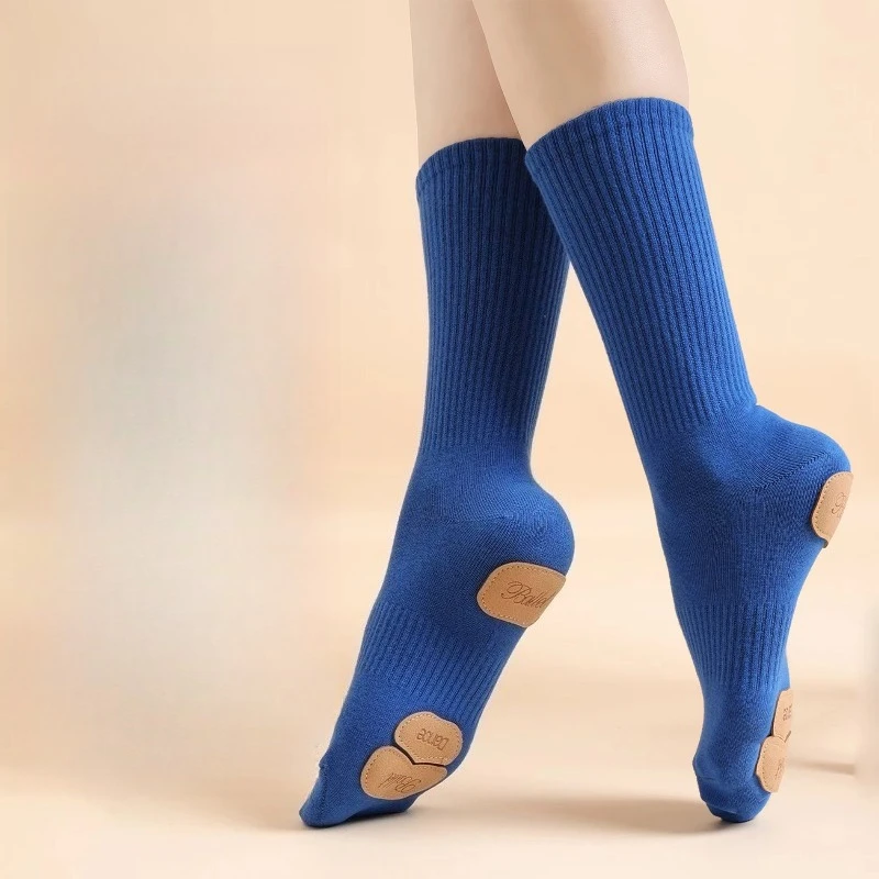 Non‑Slip Mid‑Calf Dance Socks, Thick Premium Cotton Socks with Genuine Leather Sole Pads for Ballet Practice and Performance