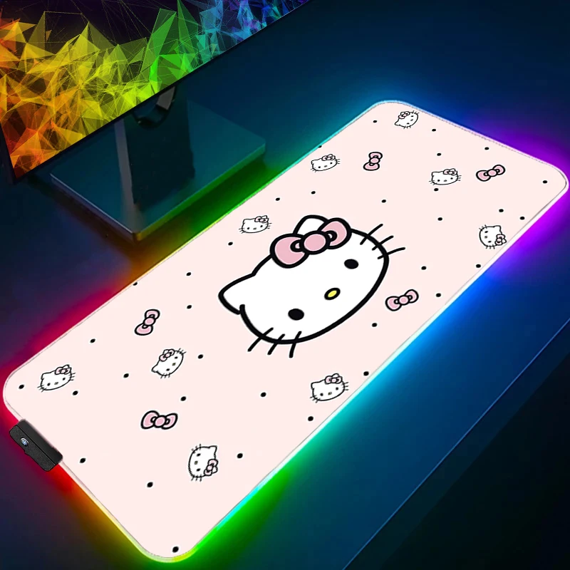 لوحة ماوس RGB Hello Kitty Backlight Gaming Office ملحقات الكمبيوتر المحمول سرعة الكمبيوتر لوحة مفاتيح ألعاب الكمبيوتر الصغيرة LED حصيرة مكتبية لوحة الماوس #3
