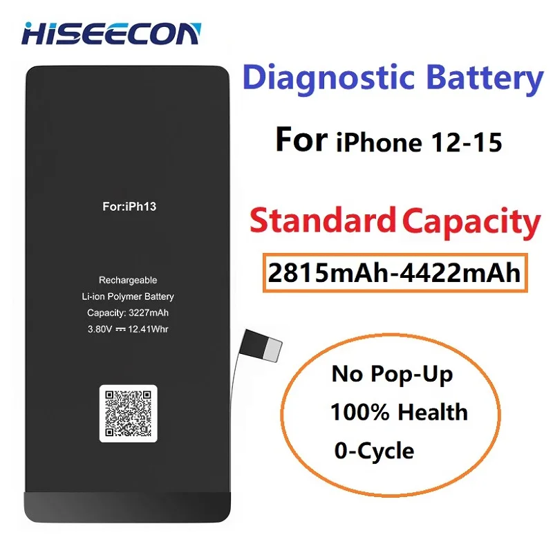 بطارية بدون منبثقة 0 دورة 2 حزمة لهاتف iPhone 13 14 15 Pro Max، بطارية تشخيصية HISEECON ذات سعة قياسية، تعمل مع iOS 18