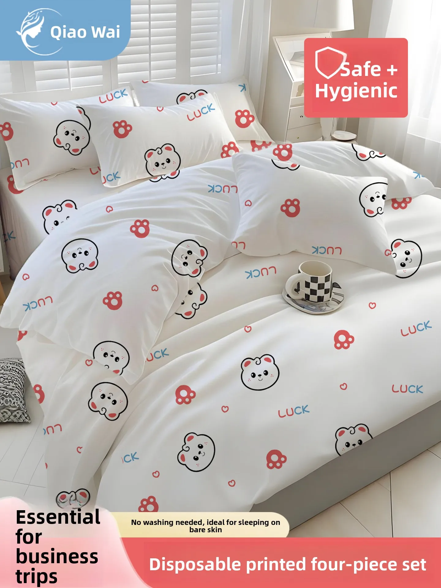 

Disposable Bedding Set Three-Piece Quilt Cover Sheet Pillowcase Hotel Stay Travel Use Once Used Bedding Quilt Envelope Cover