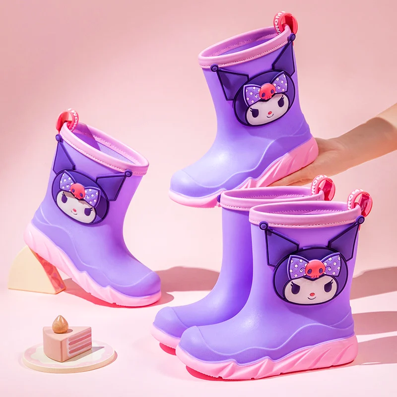 Sanrio Cartoon Children\'S Anti-Slip Rain Boots Kuromi Girls\' Waterproof Rubber Rain Boots Kuromi Wear Water Shoes Boy Keep Warm