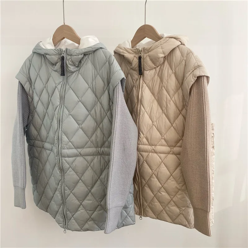 

Detachable-Sve Knitted Hooded down Jaet Women's 90 White Goose down Puffer Coat Autumn Winter New Sle Faion Ladies' ...