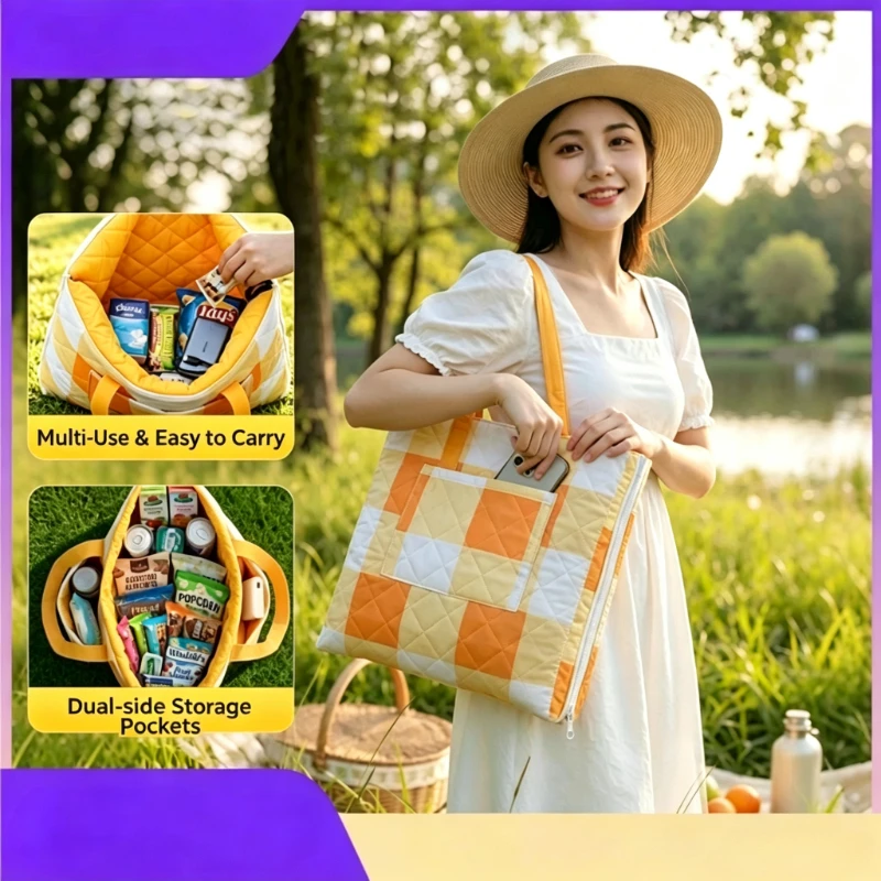 Foldable Backpack Picnic Mat with Ultrasonic Thickening, Outdoor Camping Zipper Style, Multi-functional Moisture-proof Floor Mat