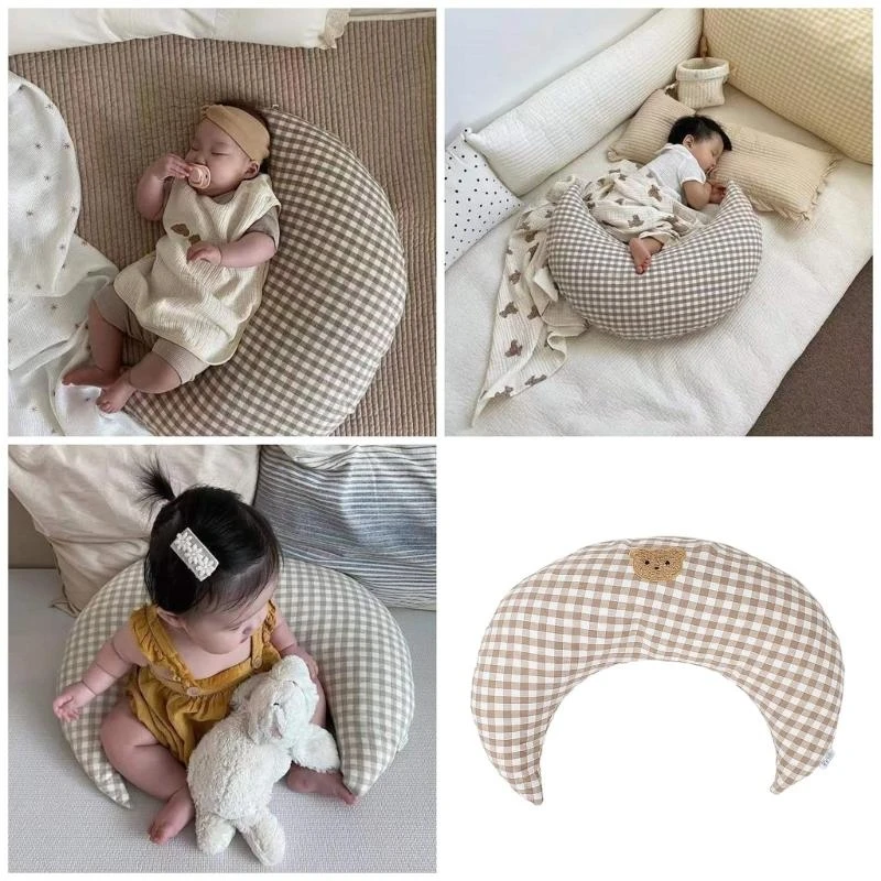 j15u-月型抱き枕クッションベビー枕刺繍クマ柄クッション綿スロー枕キッズルーム装飾