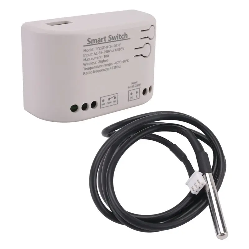 AT41Tuya Smart Zigbee Switch with Temperature Sensor Passive Dry Contact Zigbee Relay Work with Home Assistant AC 85-250V