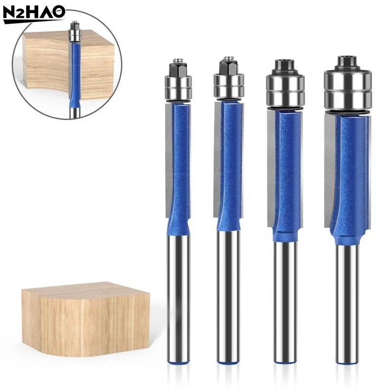 1/4Pcs 6MM 1/4" 5/16" 3/8" 1/2" Double Bearing Carbide Flush Trim Router Bits For Wood Biaxial Trimming Carving Milling Cutter