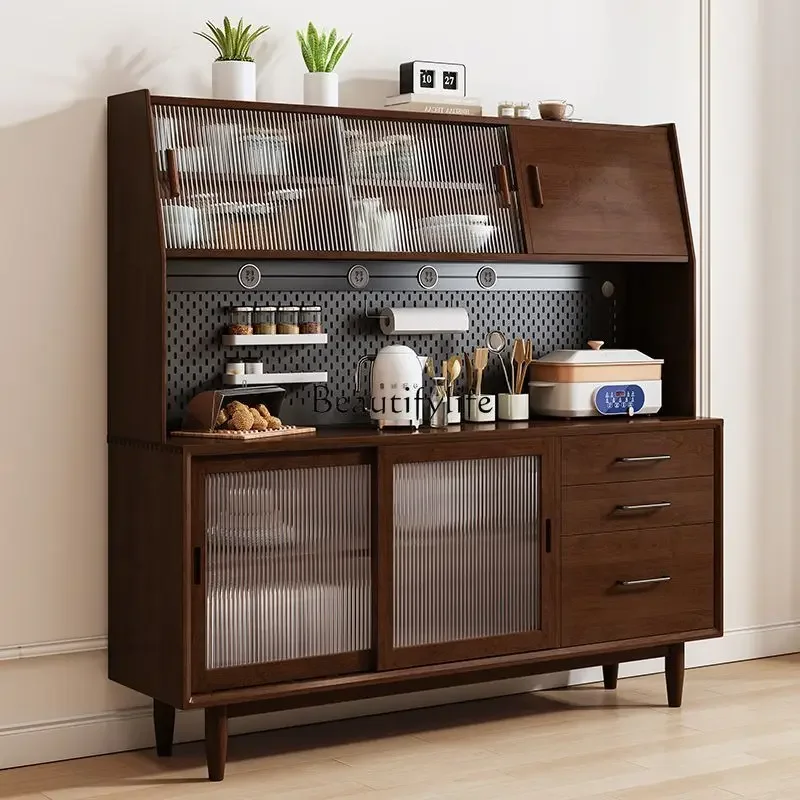 

01 Medieval solid wood dining side cabinet integrated wall locker modern simple living room locker