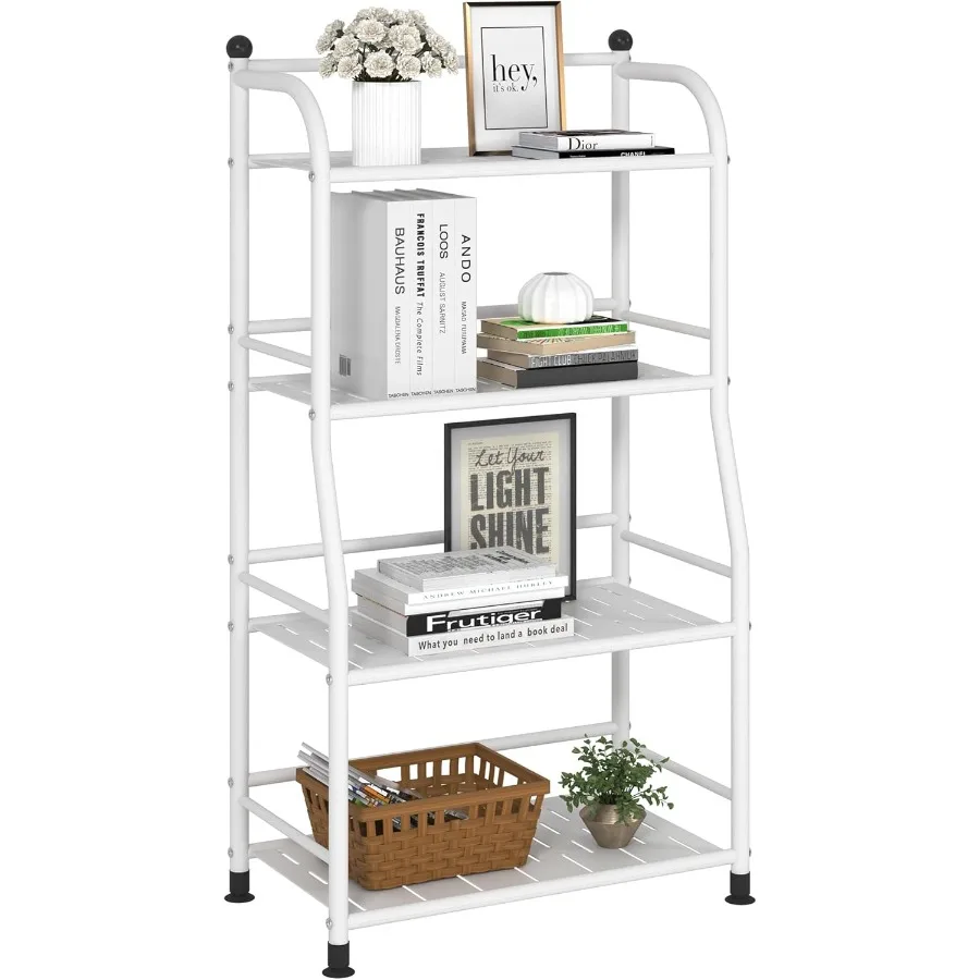 

4 Tier Metal Shelf Storage Shelves Living Room Bookshelf Bathroom Corner Storage Rack for KitchenIndoor Plant Stand Matte White