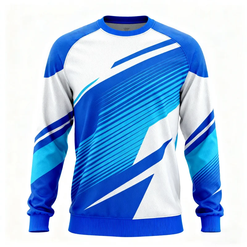 

3D Printed Autumn Men's Long - Sleeve Athletic Shirts: Blue - White Color - Block Styles, Sporty & Stylish for Active Wear